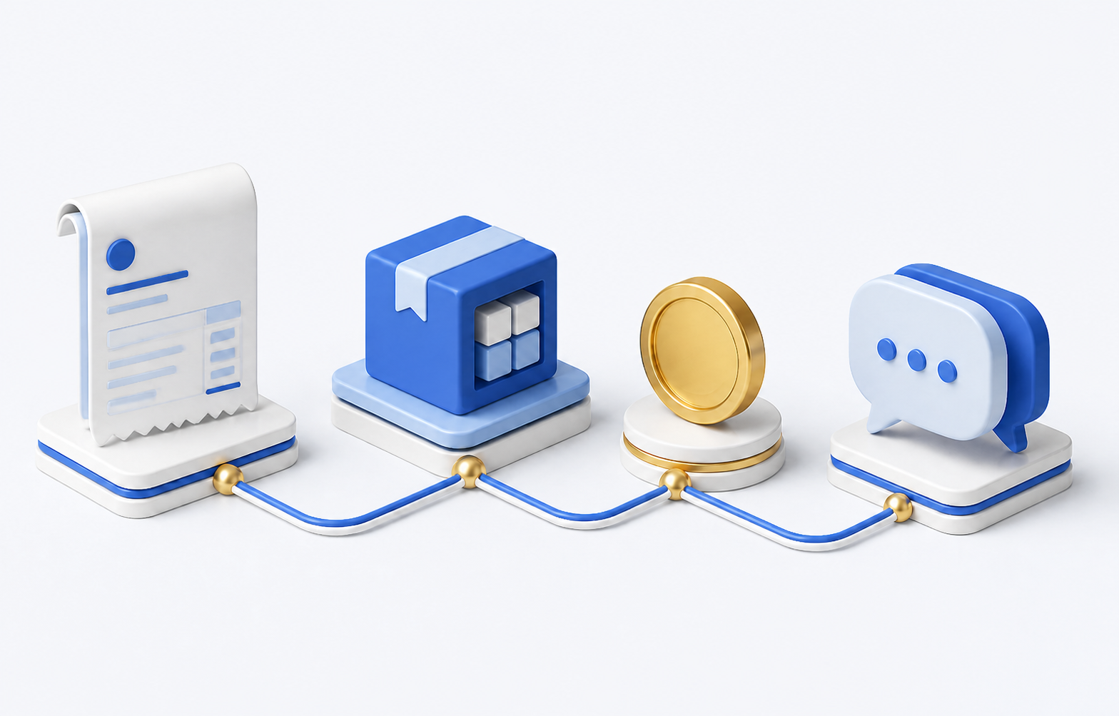 An original illustration of connected sales, stock, money, and customer work