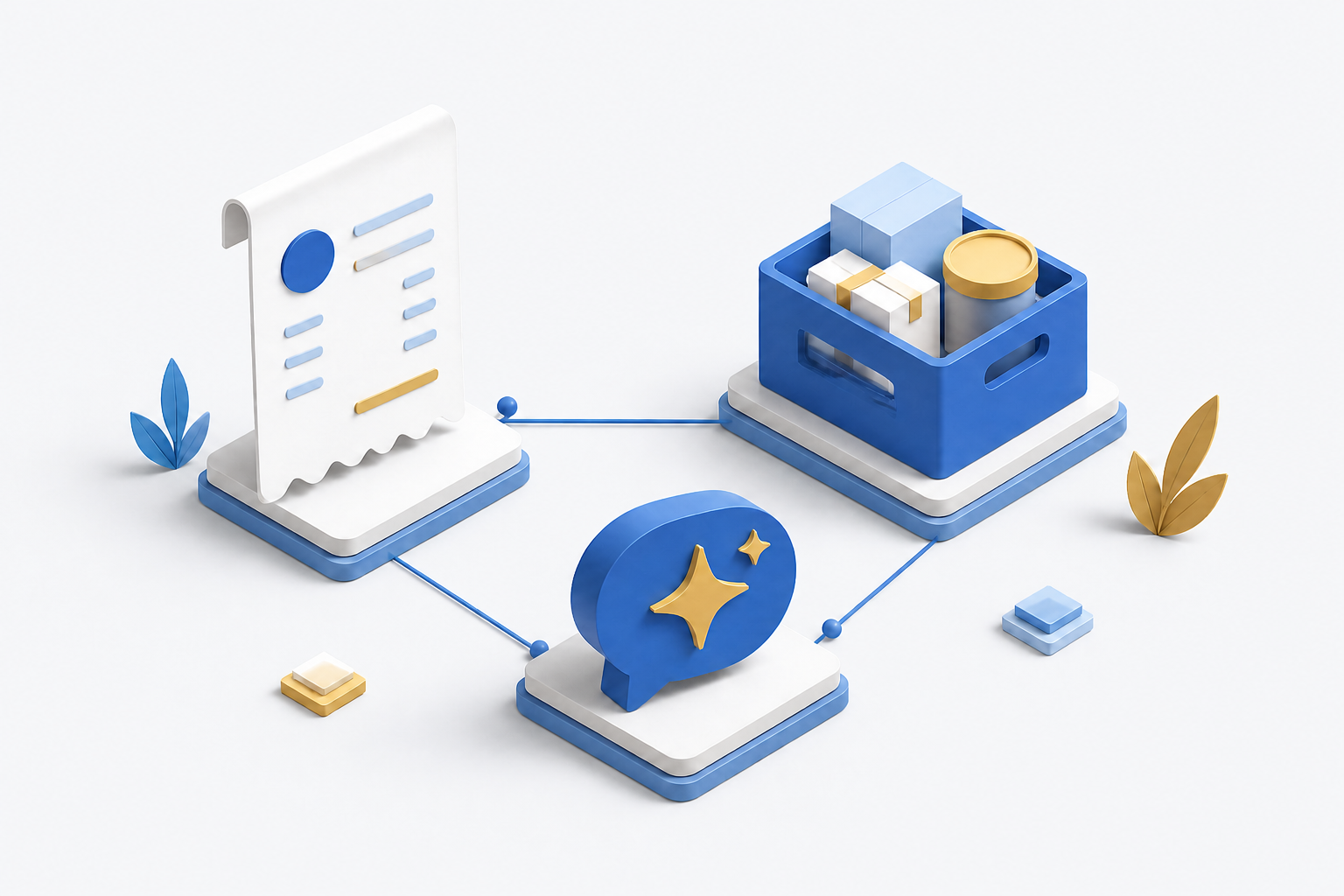 An original illustration of connected sales, inventory, and AI work